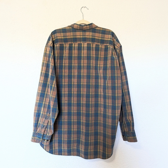Vintage Gap Flannel Button Up Oversized Blue Tan XL - Picture 2 of 6